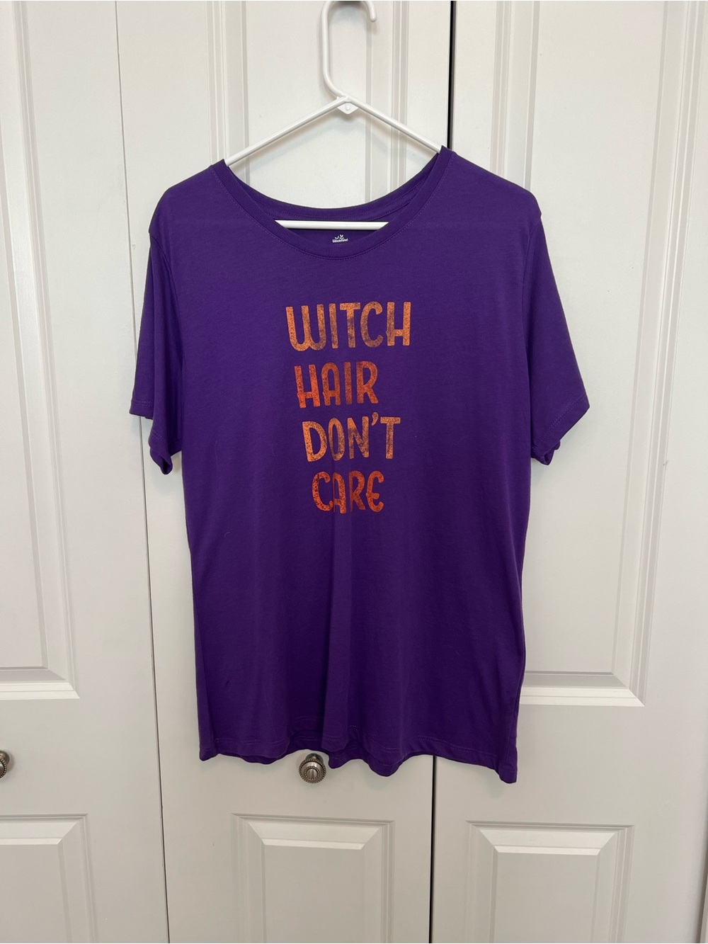 Purple Short Sleeve Tee Witch Hair Don’t Care Halloween Tee